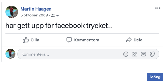 My first Facebook post back in 2008