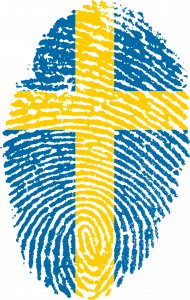 Finger print in blue and yellow like the Swedish flag.