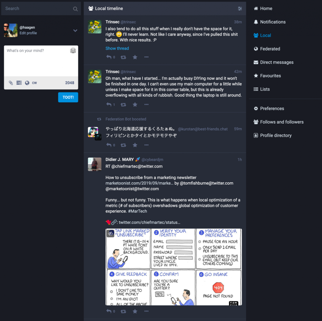 A screenshot from Mastodon